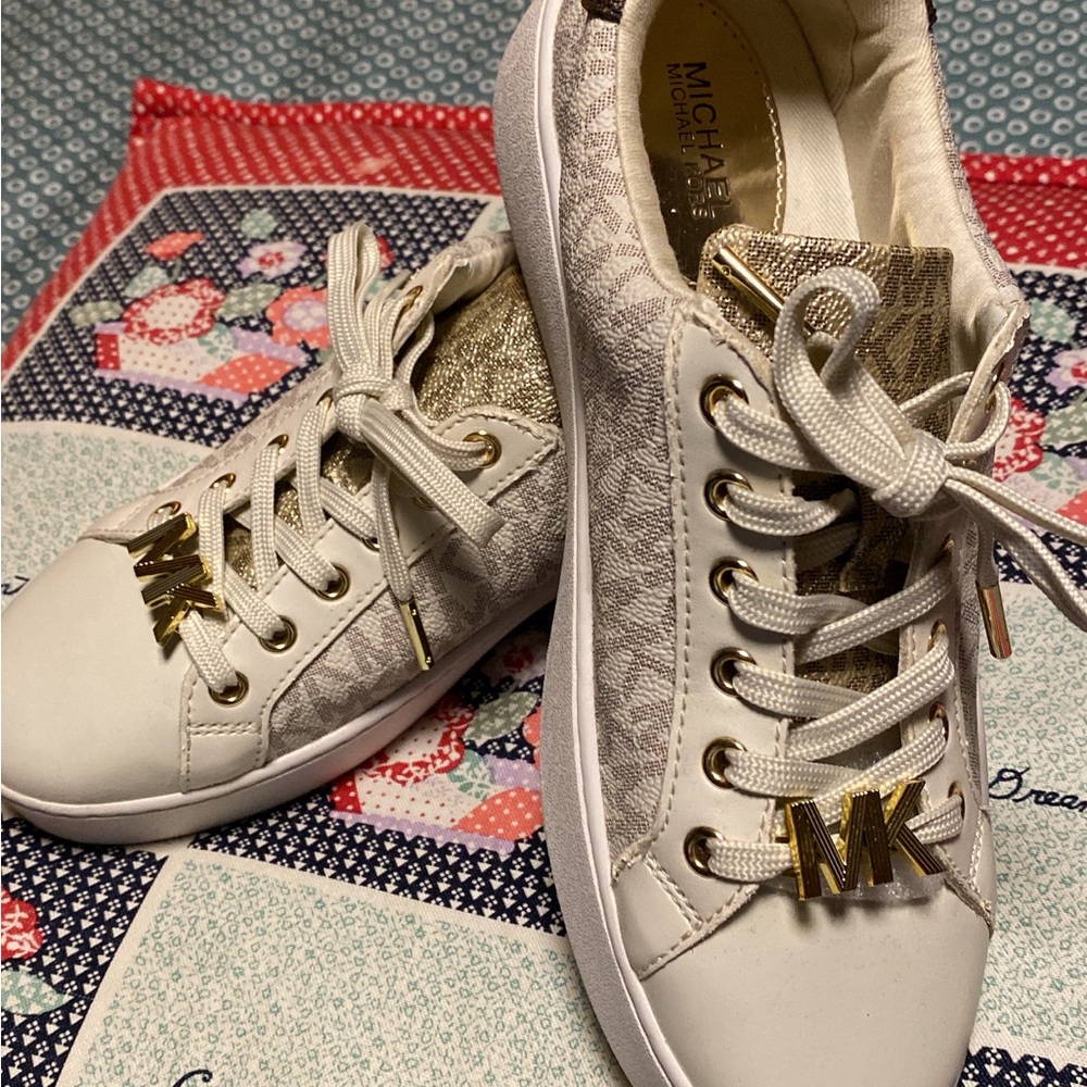 Michael Kors Beige and Metallic Sneakers